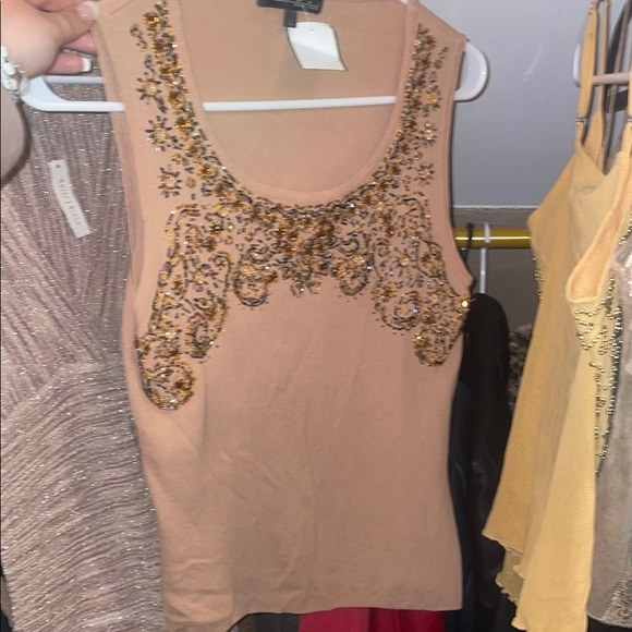 Y2K Embellished Tan Sleeveless Top - Picture 1 of 1